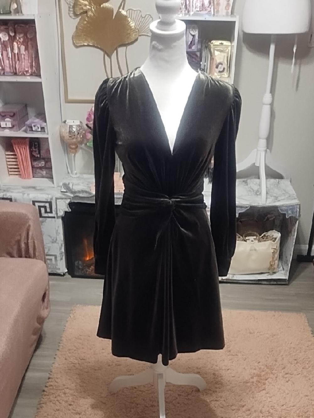 Vince Camuto Black Velvet Twist-Front Mini Dress